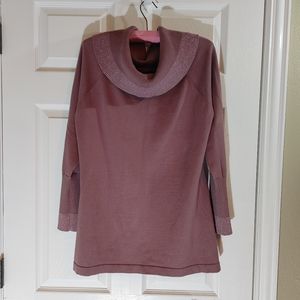 Questions cowl neck sweater, Mauve, XL.